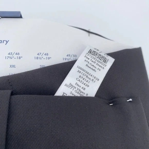 Eton Dress Shirt Men's 15-38 Black Fine Twill Stretch Contemporary Fit Button Up